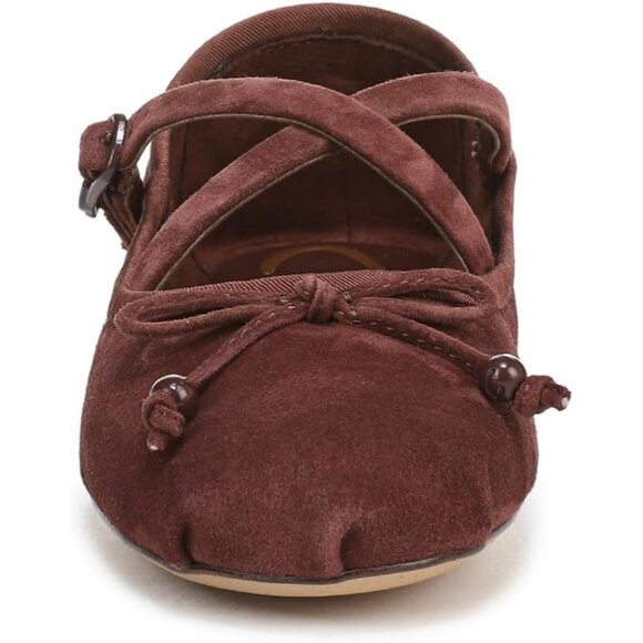 Circus NY by Sam Edelman Women's Deep Pecan Leather Cross Strap Zuri Ballet Flat - Picture 2 of 6